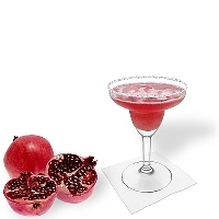 Pomegranate Margarita im Margaritaglas mit Zucker oder Zucker- oder Salzrand. Auf Bild klicken um zum kompletten Rezept mit mehr Bilder zu gelangen.